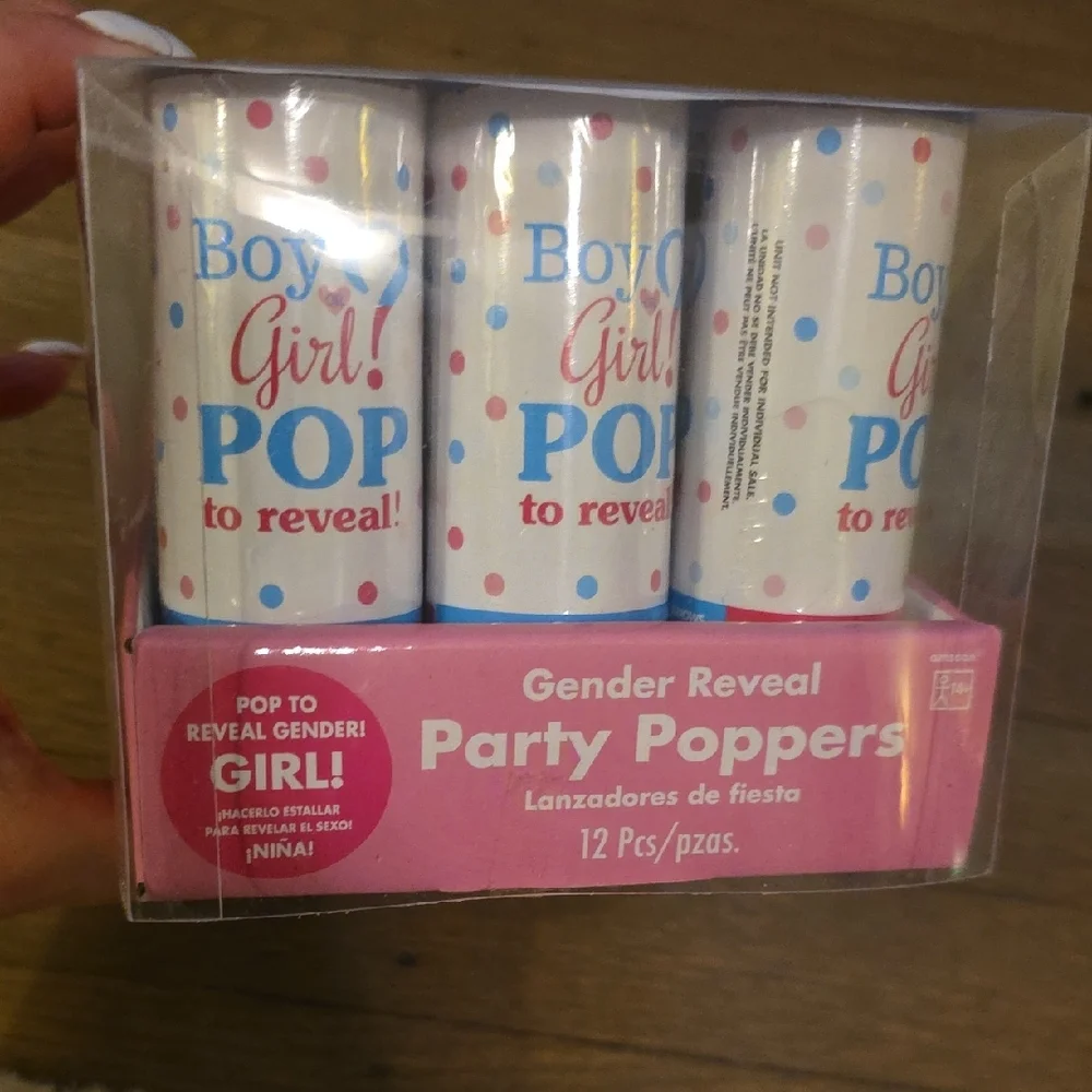Gender Reveal Party Poppers- GIRL. Set 12. NEW.  Baby Shower/ Pink Confetti